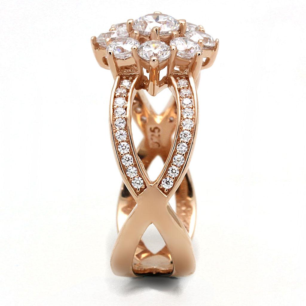 TS586 - Anello in argento sterling 925 color oro rosa con zirconi cubici trasparenti di grado AAA