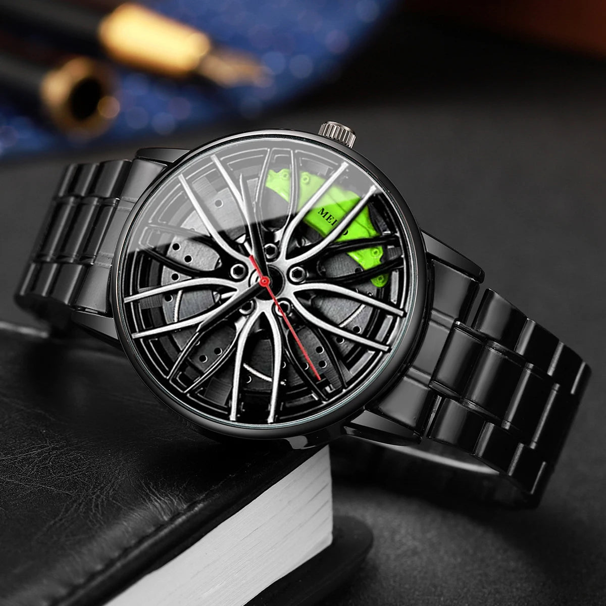 1 orologio a sorpresa misterioso con scatola cieca - Orologi sportivi da uomo alla moda con ruota di auto 3D, cinturino in acciaio inossidabile (senza scatola) 