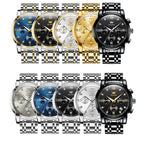 OLEVS Orologi da uomo popolari in acciaio inossidabile nero con fasi lunari, cronografo al quarzo, orologio da polso originale del marchio per uomo.