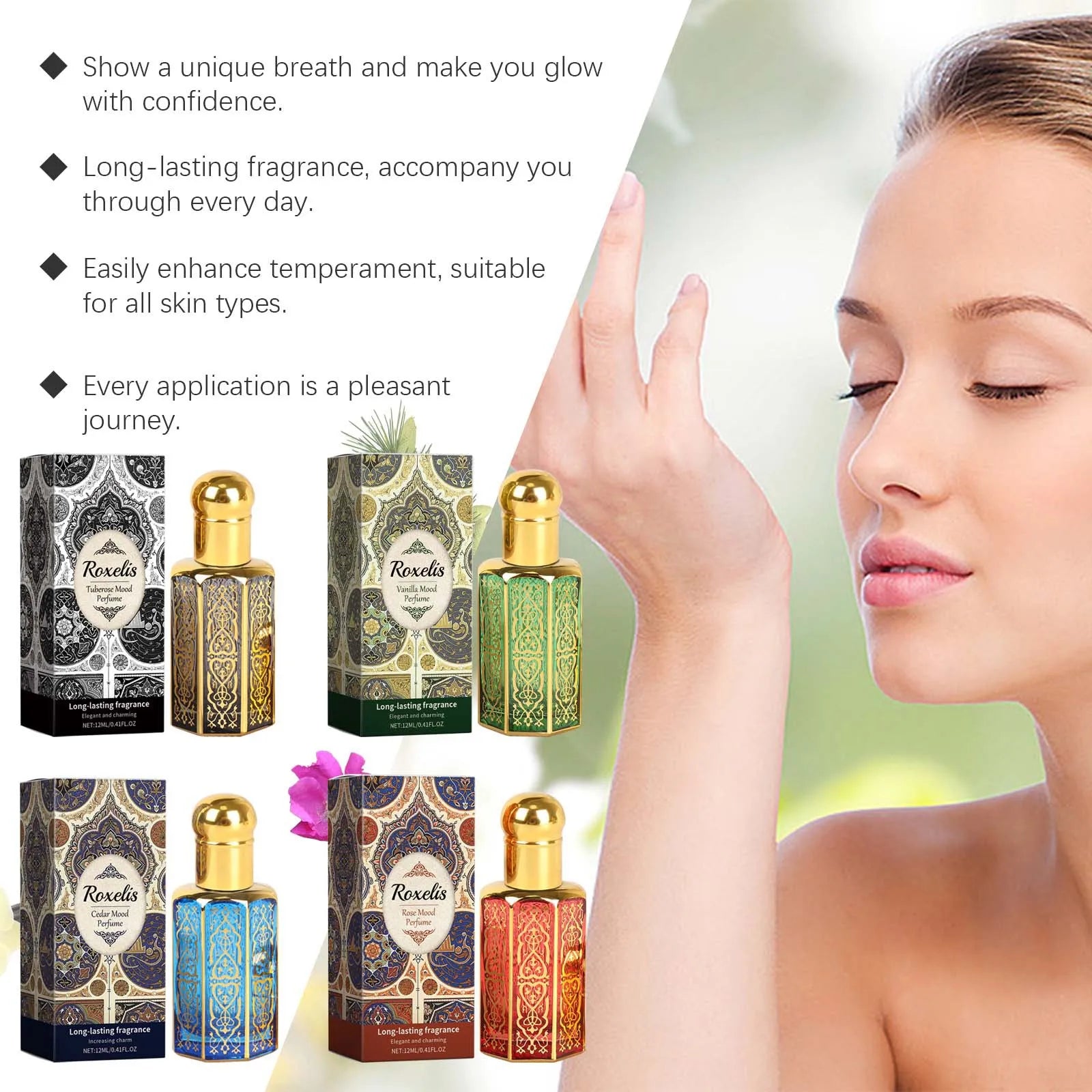 Profumo floreale da 12 ml, vaniglia, cedro, rosa, profumo a lunga durata, spray di profumo di lusso, profumo arabo, profumo per donna. 