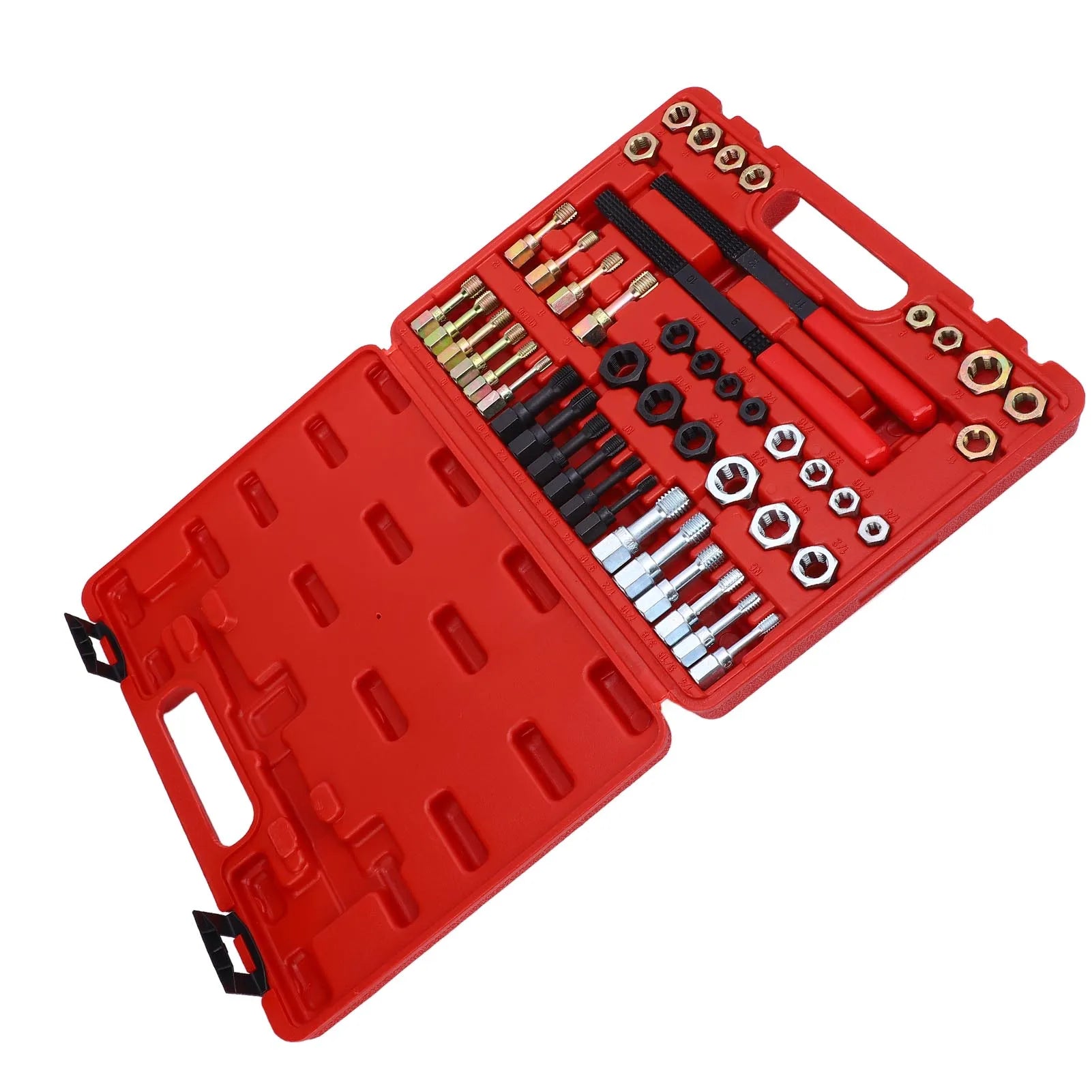 Set di 48 filettatori per misure metriche e SAE, 22 maschi, 24 filiere, 2 lime per filettare, kit di utensili per la rifilettatura. Set di filettatori per filettature. 