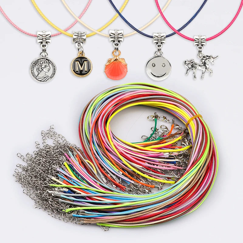 50 pezzi di cordino nero con ciondolo, cordino con moschettone, portachiavi, ganci, set di ciondoli per cellulari, accessori per gioielli 