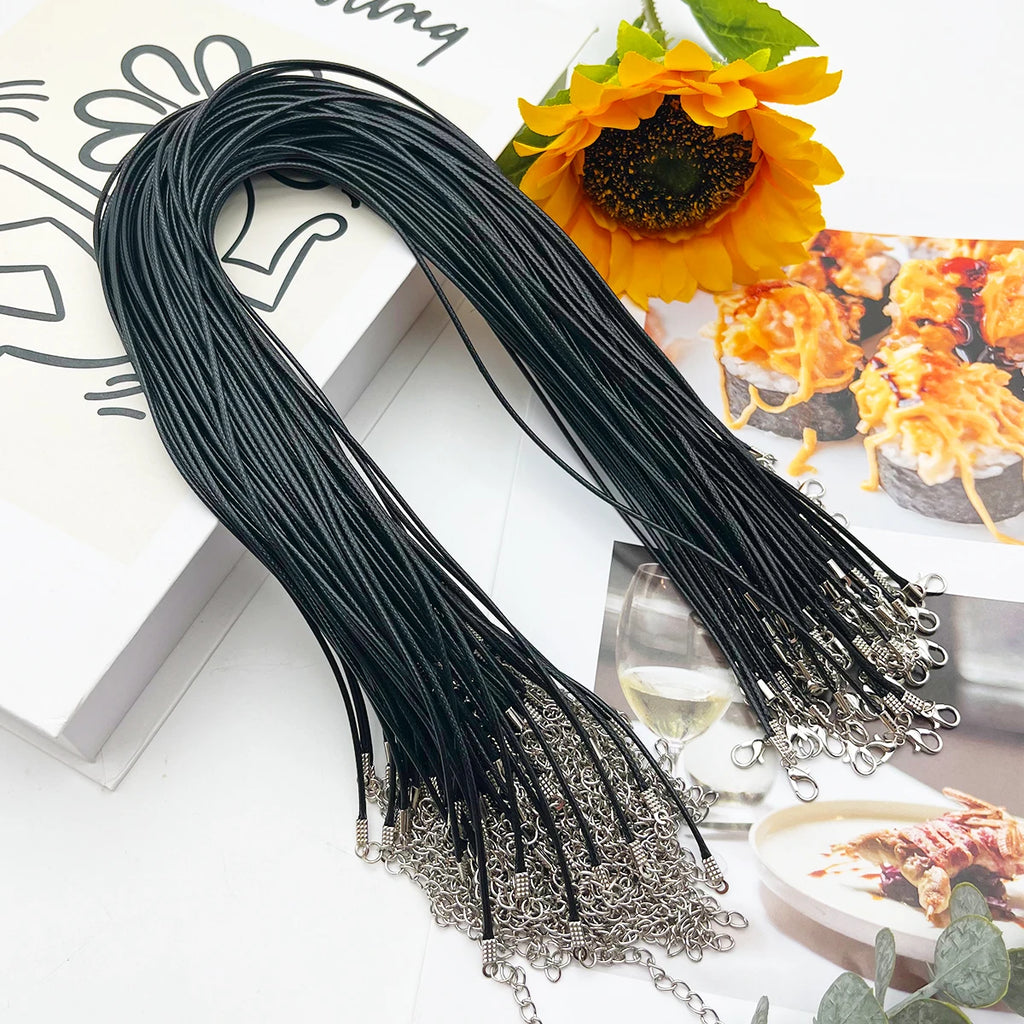 50 pezzi di cordino nero con ciondolo, cordino con moschettone, portachiavi, ganci, set di ciondoli per cellulari, accessori per gioielli 