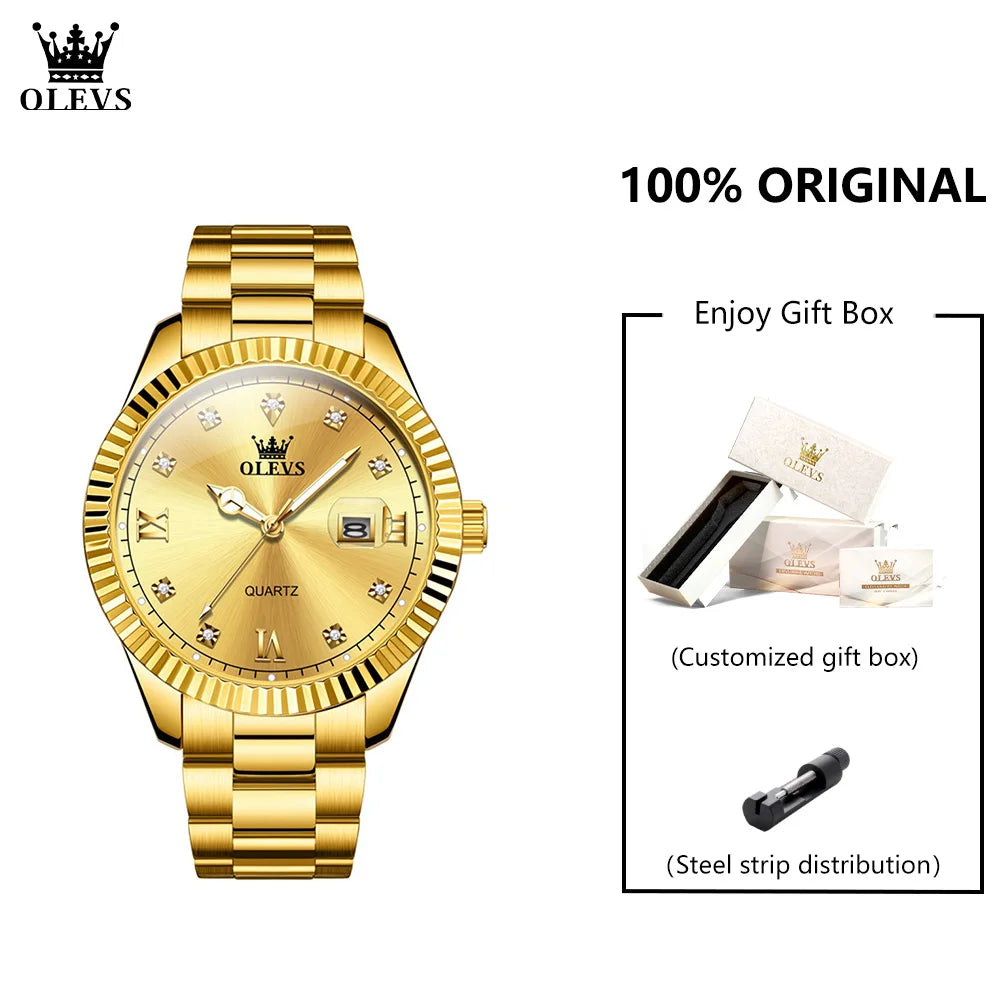 OLEVS 3623 Orologio da uomo al quarzo di alta qualità, in acciaio inossidabile, impermeabile, luminoso, calendario originale, scala di diamanti, orologio alla moda per uomo 
