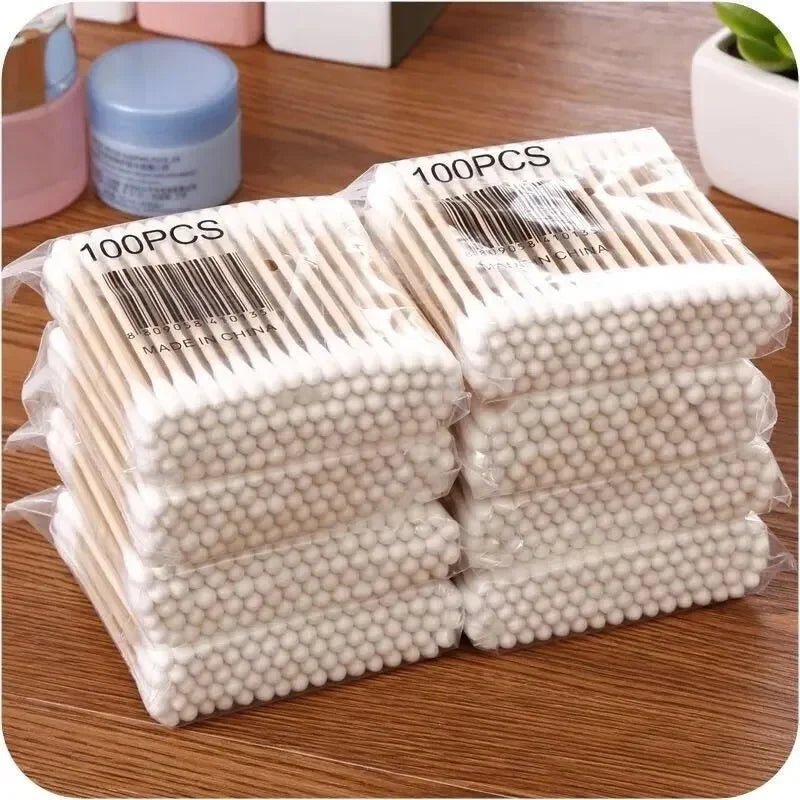 500 pezzi di cotton fioc a doppia testa per trucco da donna, bastoncini di cotone, punta per bastoncini di legno, strumenti per la pulizia di naso e orecchie, assistenza sanitaria 