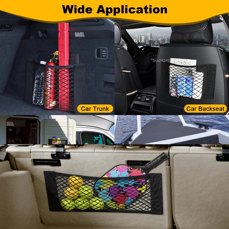 Rete portaoggetti per auto, rete elastica, tascabile, adesivo magico elastico, universale, rete posteriore per bagagliaio, tasca per sedile, organizer per auto 