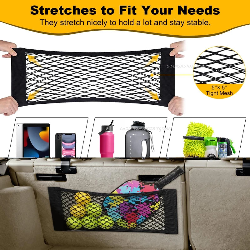 Rete portaoggetti per auto, rete elastica, tascabile, adesivo magico elastico, universale, rete posteriore per bagagliaio, tasca per sedile, organizer per auto 