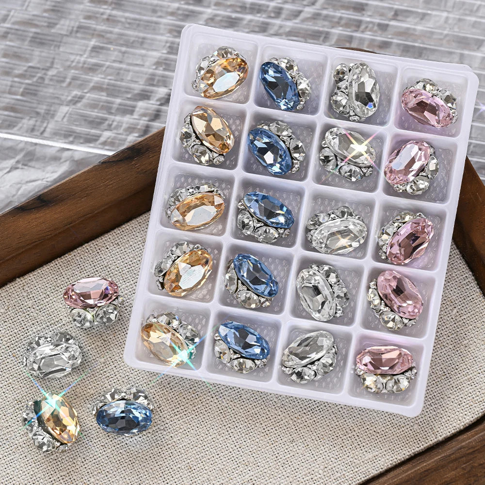 20 pezzi di decorazioni per nail art con diamanti impilati in vetro 3D, strass trasparenti/rosa/blu di lusso, ciondoli per unghie, accessori per manicure fai da te 
