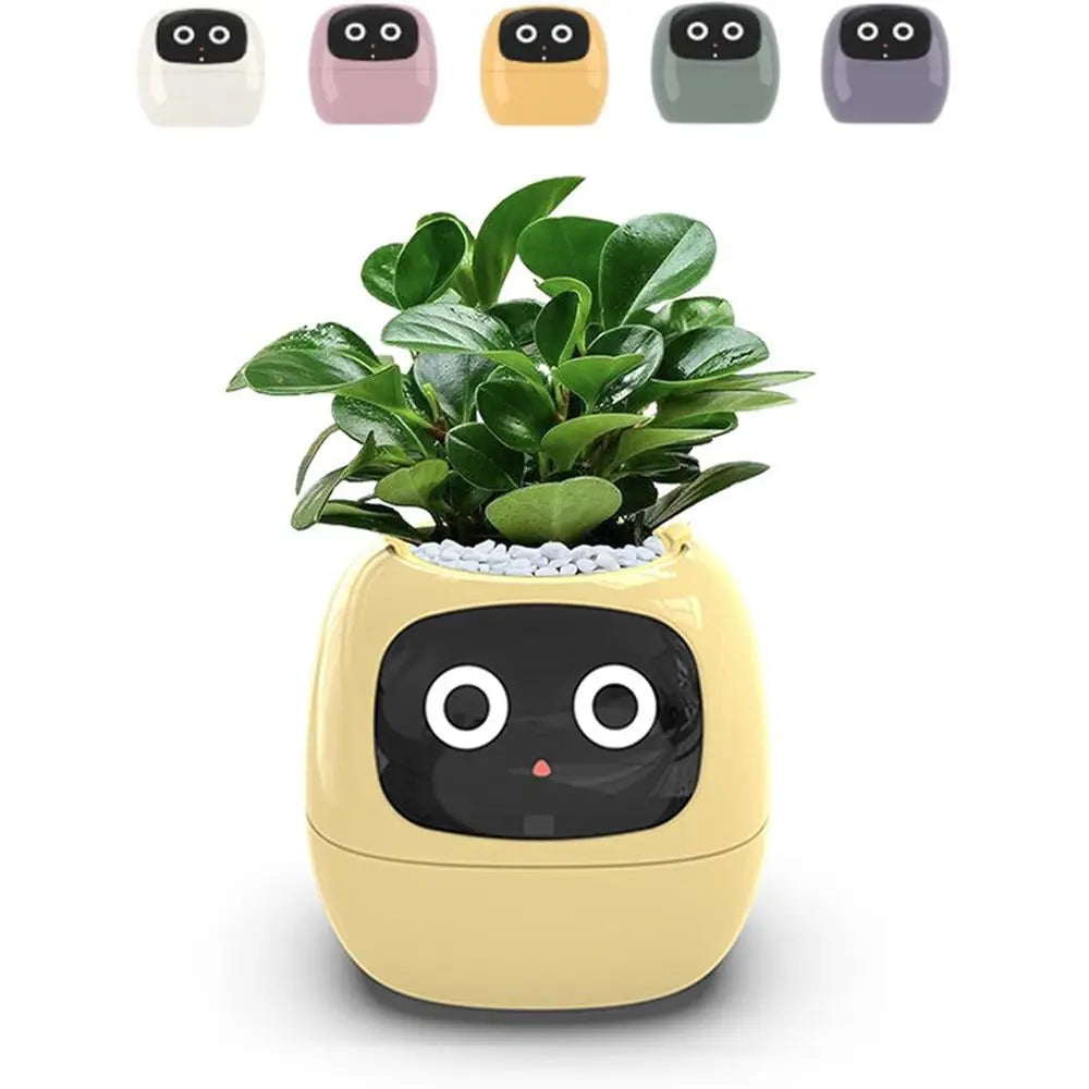 Vaso intelligente per la cura delle piante con guida tramite emoji, perfetto per decorazioni da interni e regali, giallo 