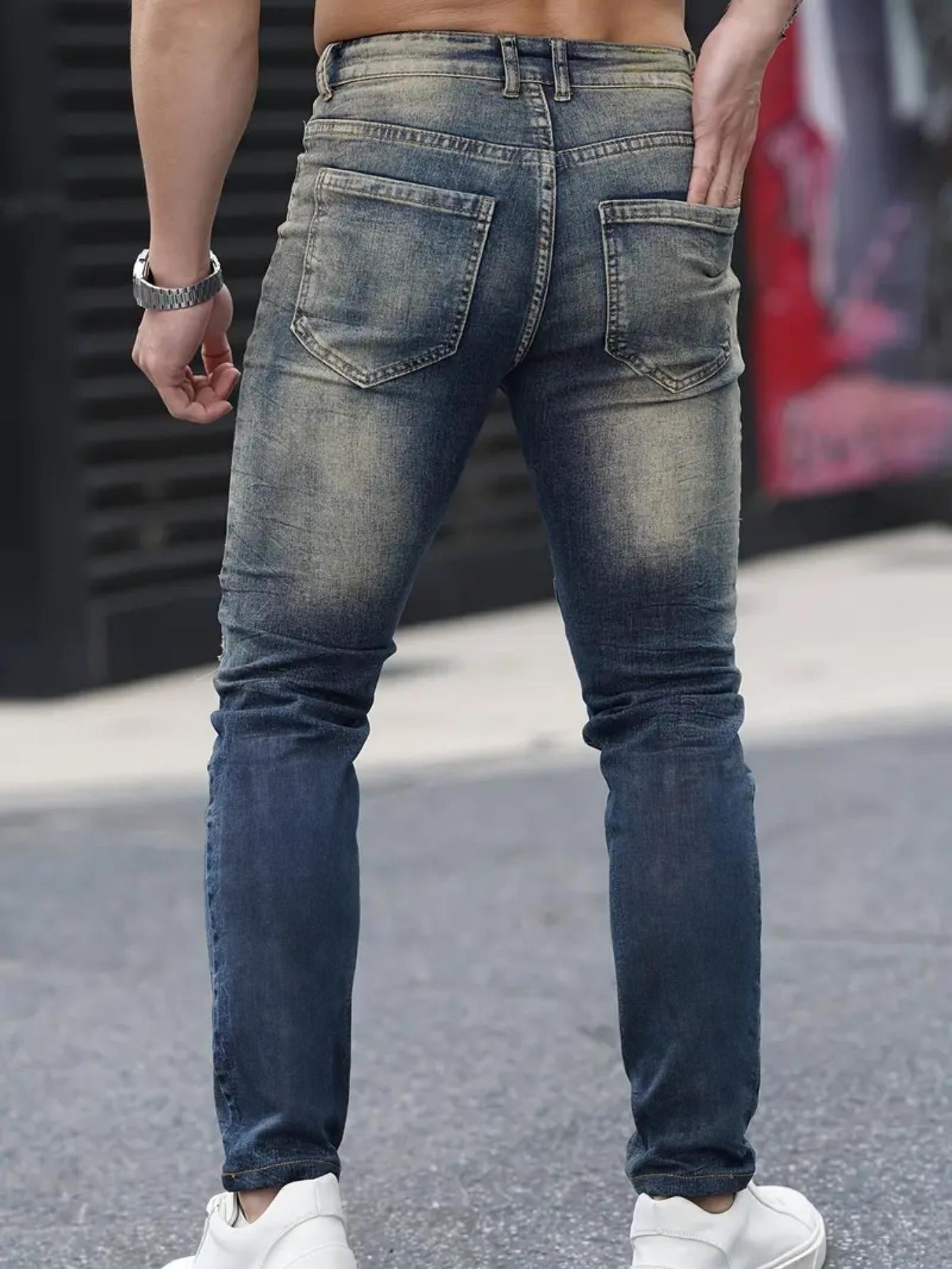 Jeans elasticizzati strappati da uomo – Blu navy High Street | Urban Cool 25 Edition
