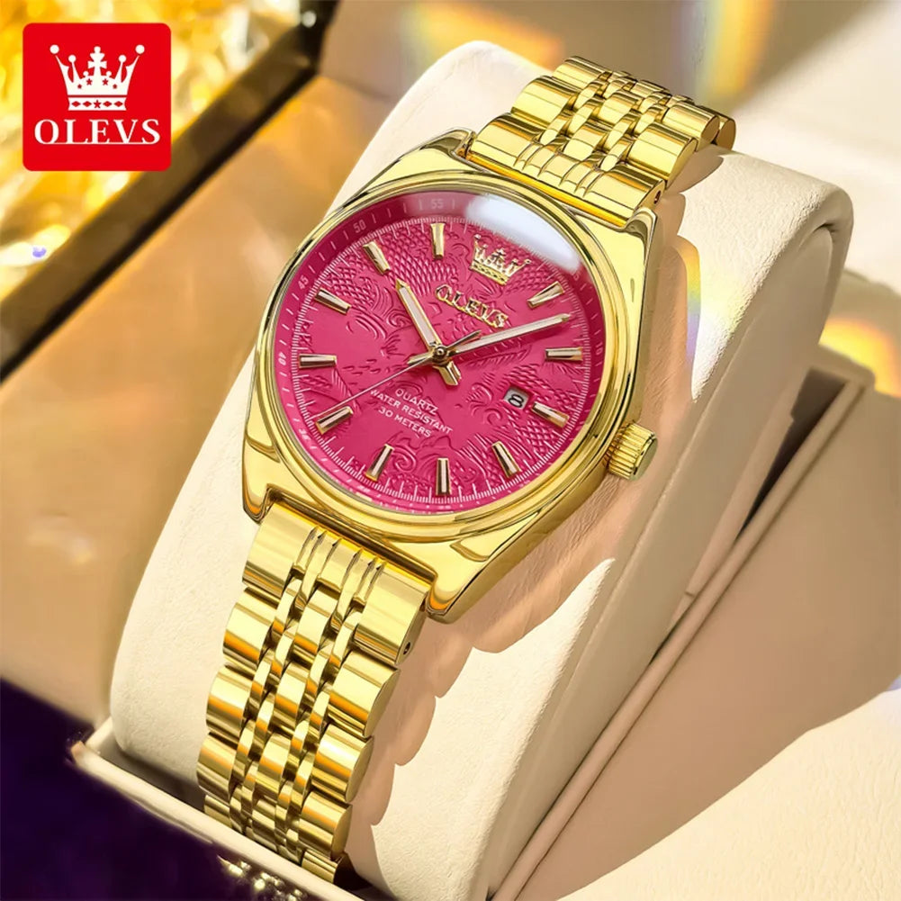 OLEVS Nuovo 3703 Orologi Donna Elegante Orologio al Quarzo Impermeabile Luminoso Acciaio Inossidabile Data Orologi Donna Braccialetto Confezione Regalo 