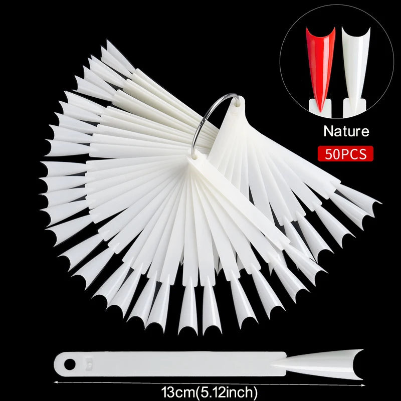 50 pezzi di punte finte per nail art, espositore trasparente, in acrilico nero naturale, campione di smalto in gel, strumento per manicure da esposizione 