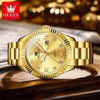 OLEVS 3623 Orologio da uomo al quarzo di alta qualità, in acciaio inossidabile, impermeabile, luminoso, calendario originale, scala di diamanti, orologio alla moda per uomo 