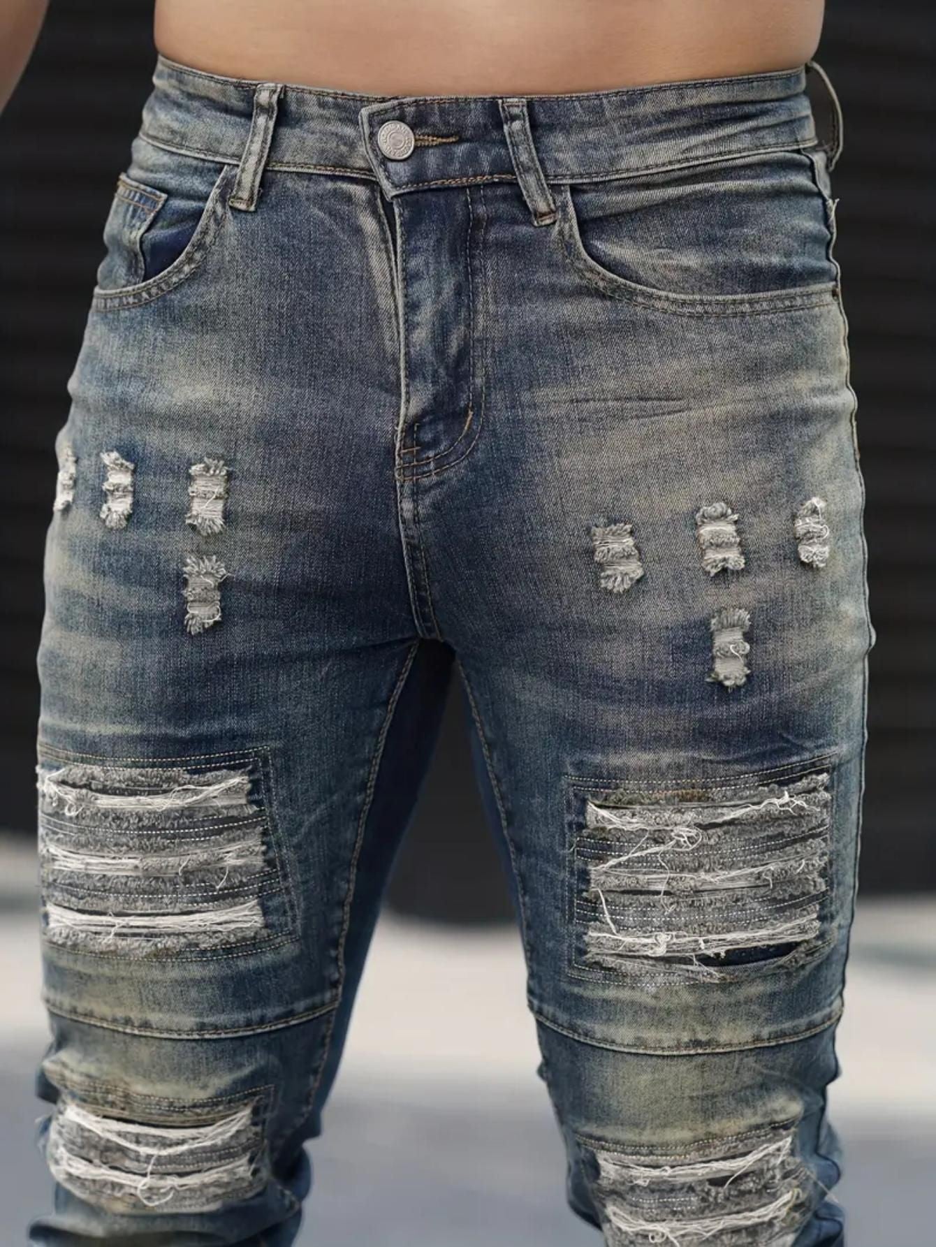 Jeans elasticizzati strappati da uomo – Blu navy High Street | Urban Cool 25 Edition