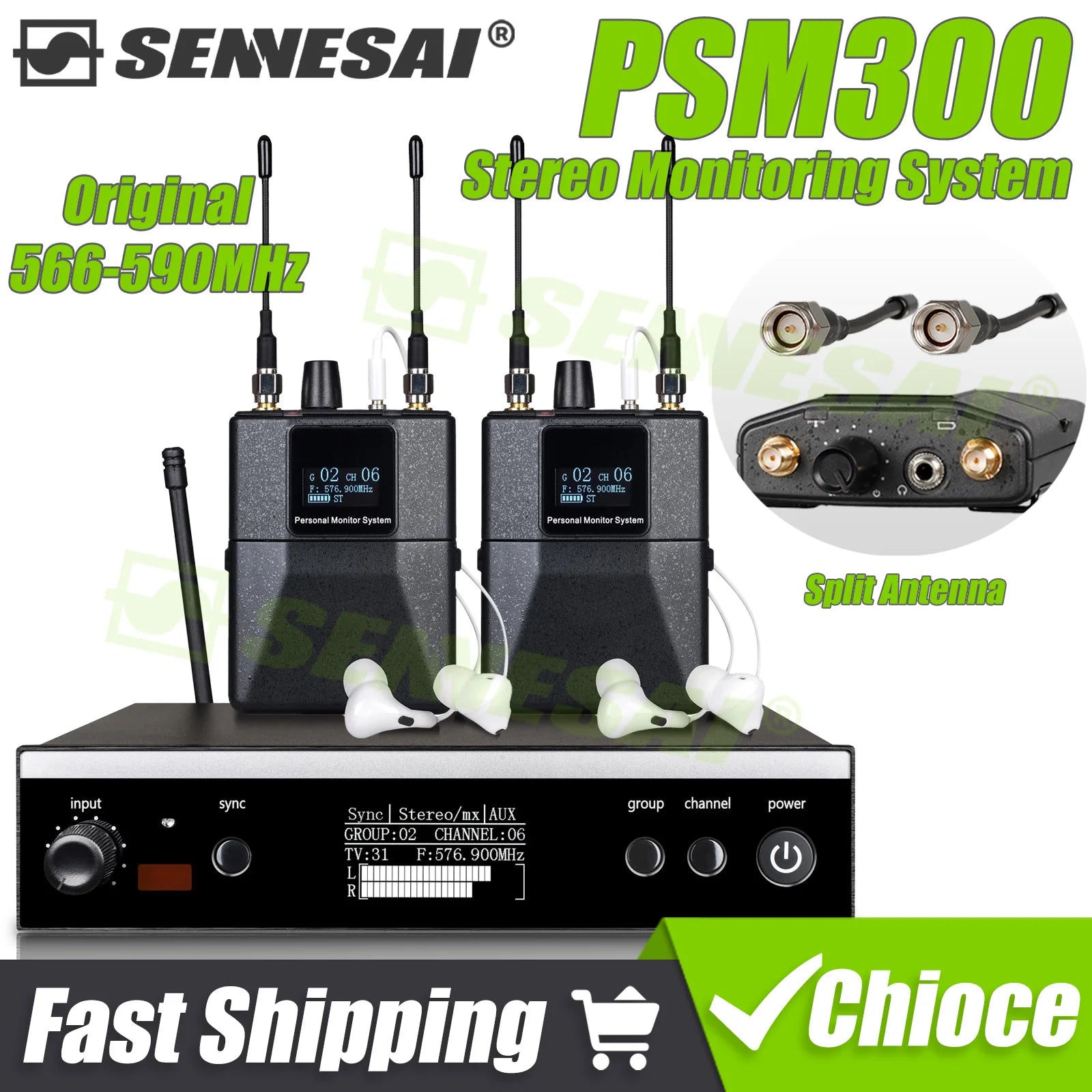 Sistema di monitoraggio professionale SENNESAI PSM300 Stage Return Stereo Personal In Ear Monitor Apparecchiatura audio professionale wireless, 500 MHz 