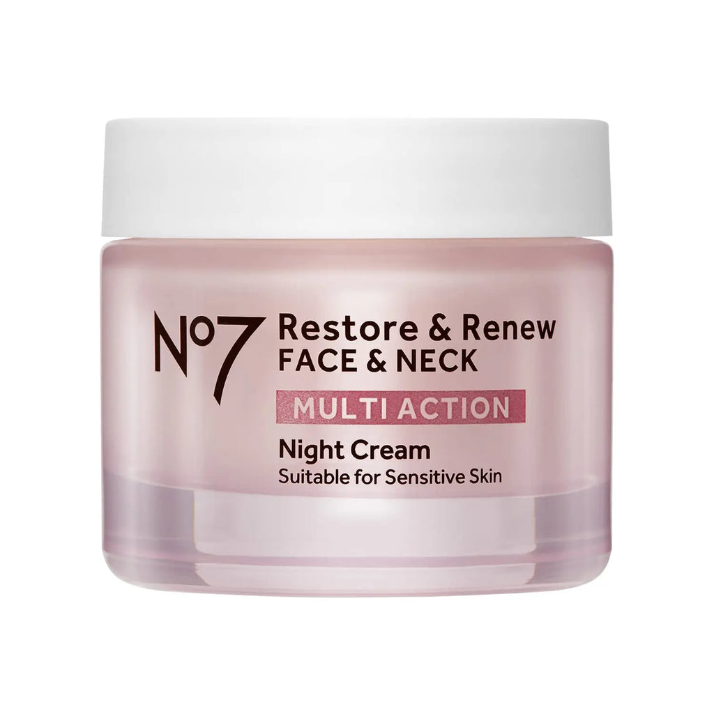Crema notte multi-azione No7 Restore &amp; Renew per viso e collo - Crema idratante viso notturna con peptidi di collagene - Crema anti-età 