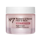 Crema notte multi-azione No7 Restore &amp; Renew per viso e collo - Crema idratante viso notturna con peptidi di collagene - Crema anti-età 