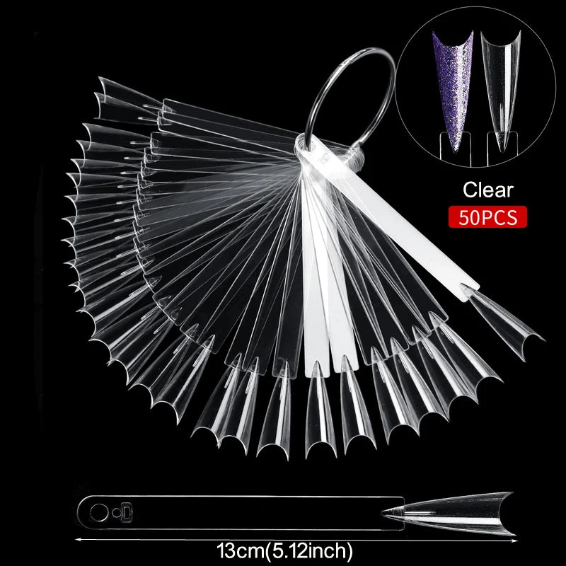 50 pezzi di punte finte per nail art, espositore trasparente, in acrilico nero naturale, campione di smalto in gel, strumento per manicure da esposizione 
