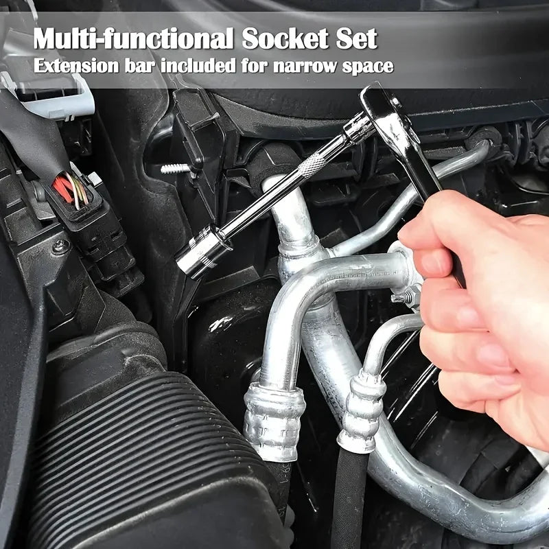 Set di chiavi a bussola da 46 pezzi, set di chiavi a cricchetto da 1/4 di pollice, kit di utensili meccanici per la riparazione di auto, con bussole, set di bussole esagonali metriche 