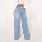 Edizione 25 – Jeans a gamba larga con coulisse a vita alta – Azzurro