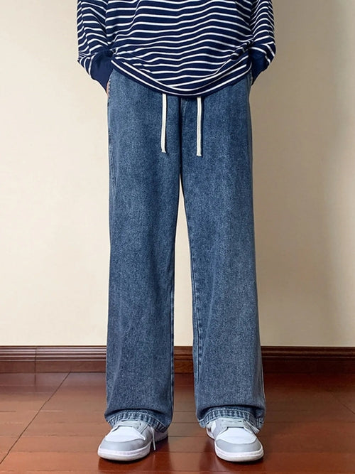 Jeans a gamba larga con coulisse da uomo, taglie forti