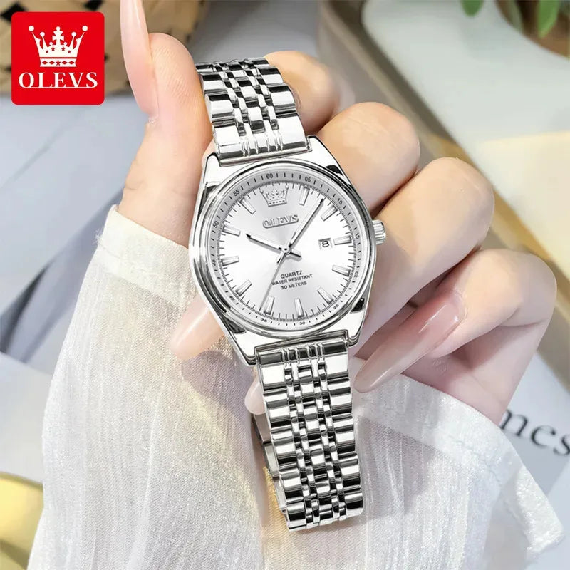 OLEVS Nuovo 3703 Orologi Donna Elegante Orologio al Quarzo Impermeabile Luminoso Acciaio Inossidabile Data Orologi Donna Braccialetto Confezione Regalo 
