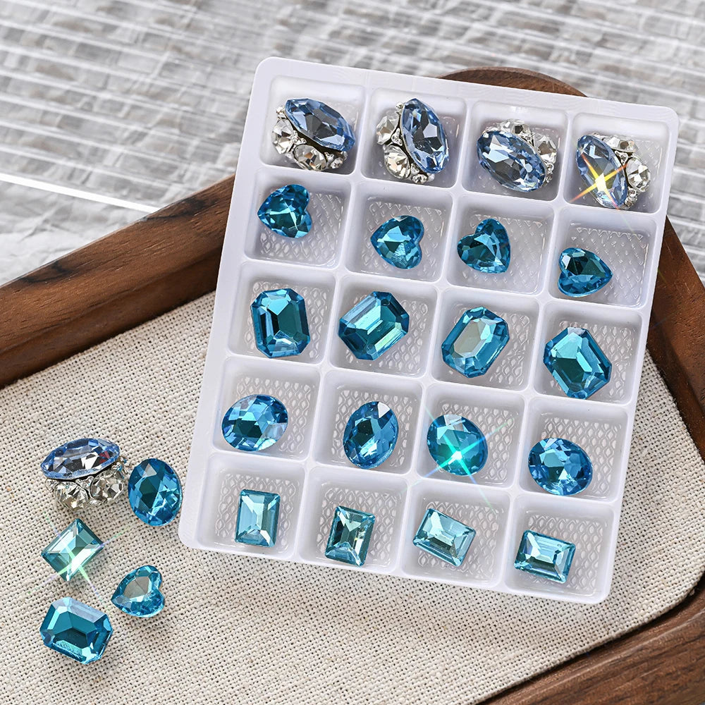 20 pezzi di decorazioni per nail art con diamanti impilati in vetro 3D, strass trasparenti/rosa/blu di lusso, ciondoli per unghie, accessori per manicure fai da te 