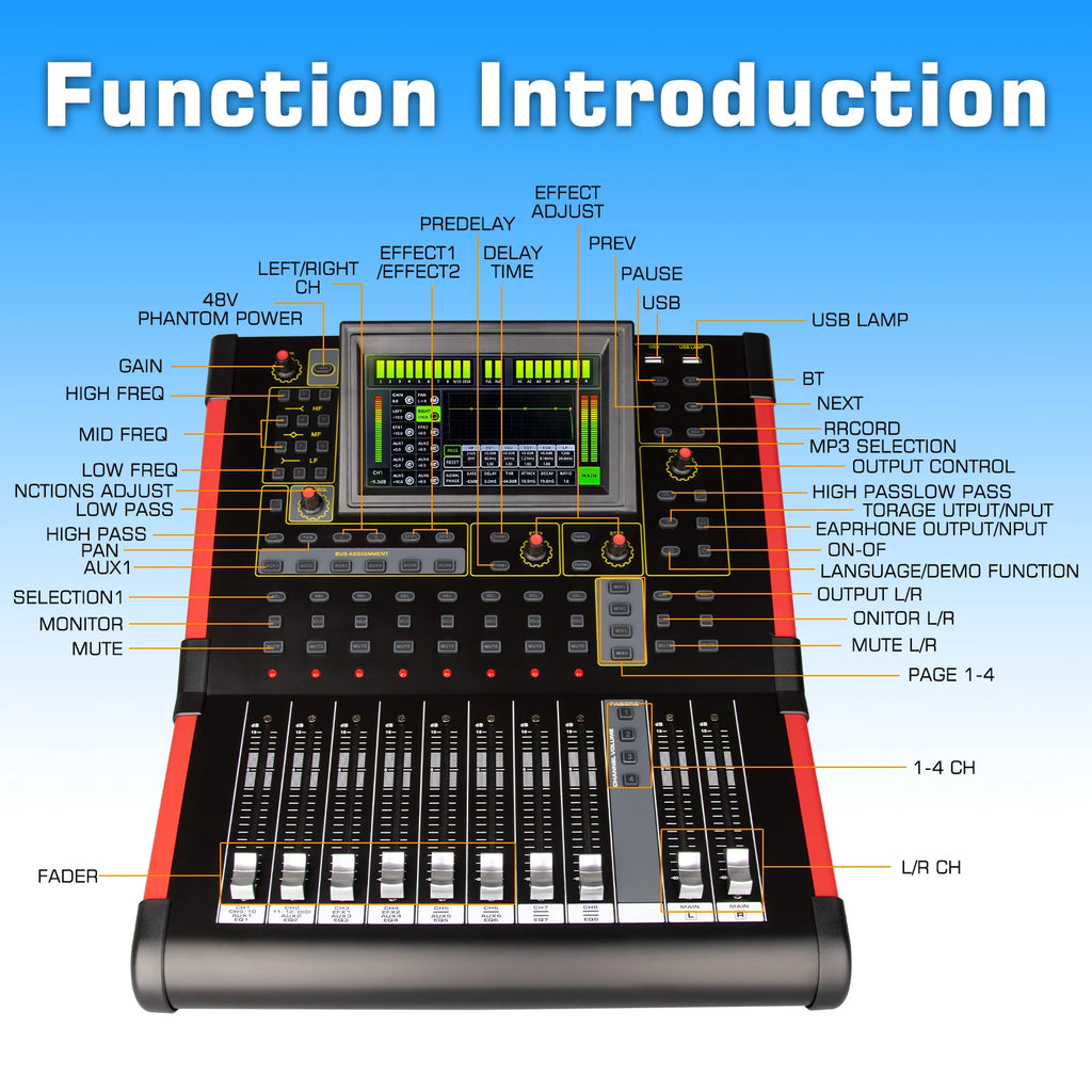 MD12 Professional Mixing Console 12 canali Mezclador Mixer audio digitale per studio/esibizioni dal vivo/chiesa 