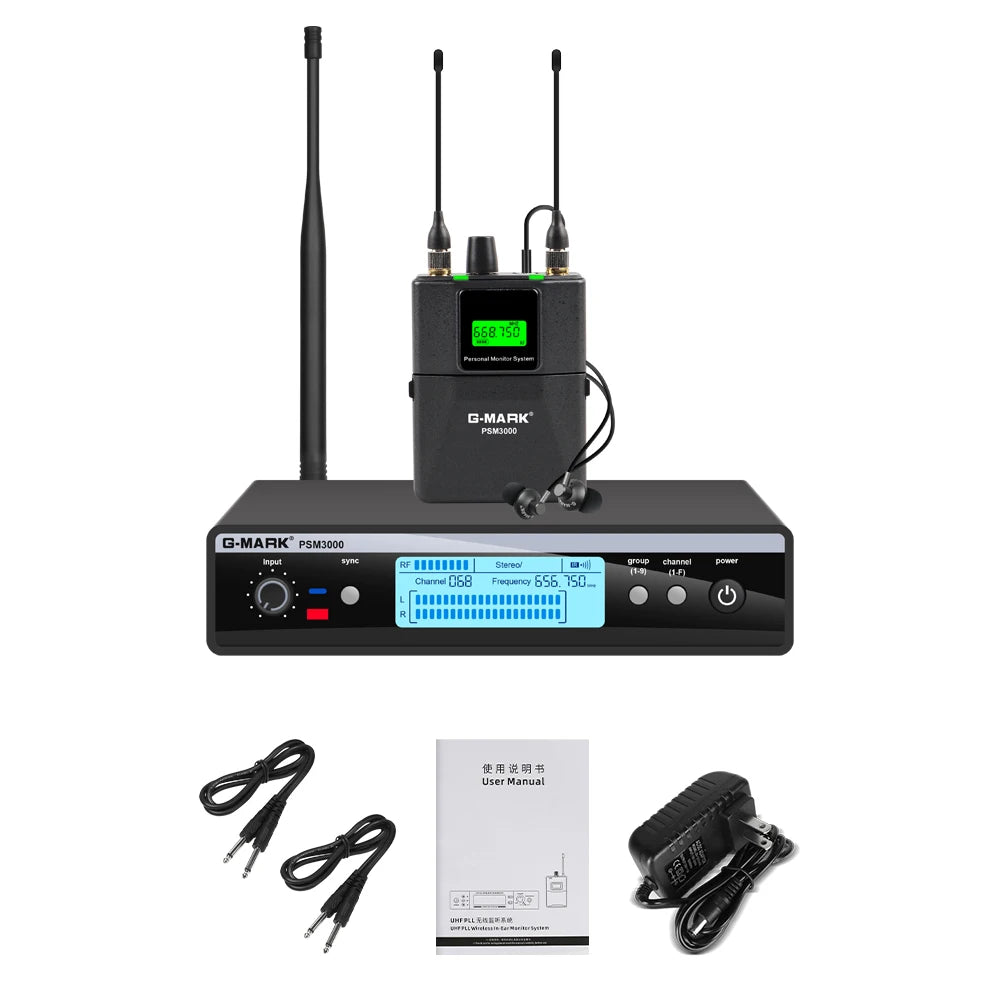 Monitor in-ear wireless G-MARK PSM3000 UHF Stereo Frequenza di ritorno sul palco selezionabile per cantanti, chitarristi, studio, band, performance 