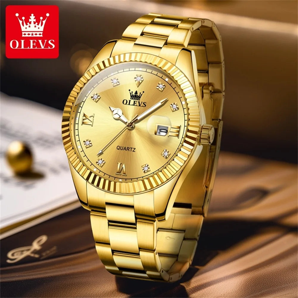 OLEVS 3623 Orologio da uomo al quarzo di alta qualità, in acciaio inossidabile, impermeabile, luminoso, calendario originale, scala di diamanti, orologio alla moda per uomo 