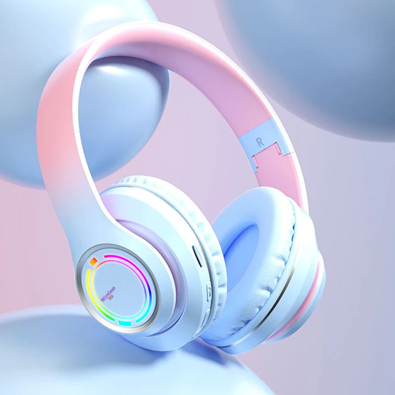 Cuffie Bluetooth wireless Cuffie con luce multicolore con microfono, possibilità di inserire una scheda SD Auricolari stereo HiFi 