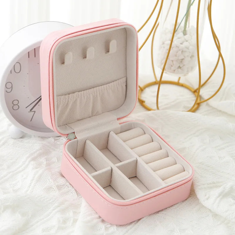 1 scatola portaoggetti a strato singolo da donna, da viaggio, in pelle, classica, nera, bianca e rosa. 