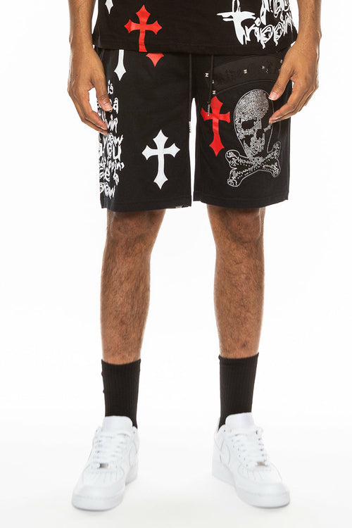 Pantaloncini con teschio cromato e gioiello EMS4107
