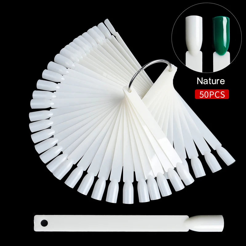 50 pezzi di punte finte per nail art, espositore trasparente, in acrilico nero naturale, campione di smalto in gel, strumento per manicure da esposizione 