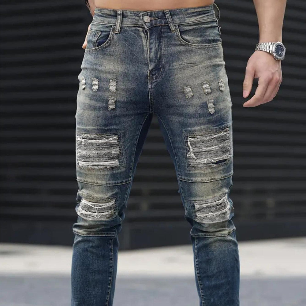 Jeans elasticizzati strappati da uomo – Blu navy High Street | Urban Cool 25 Edition