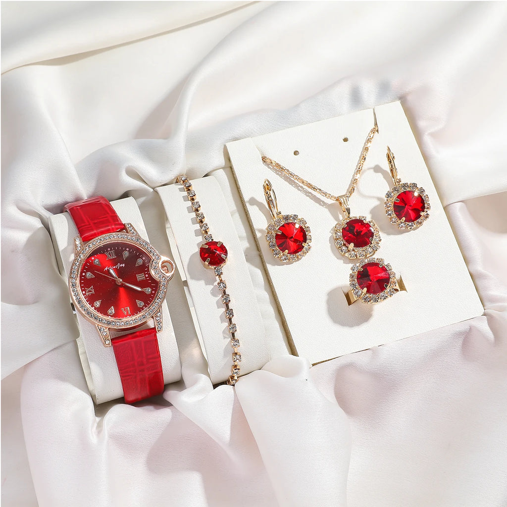Set da 6 pezzi con cinturino in pelle lucida e collana di perline per donna, ideale come regalo festivo, senza regalo 