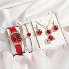 Set da 6 pezzi con cinturino in pelle lucida e collana di perline per donna, ideale come regalo festivo, senza regalo 