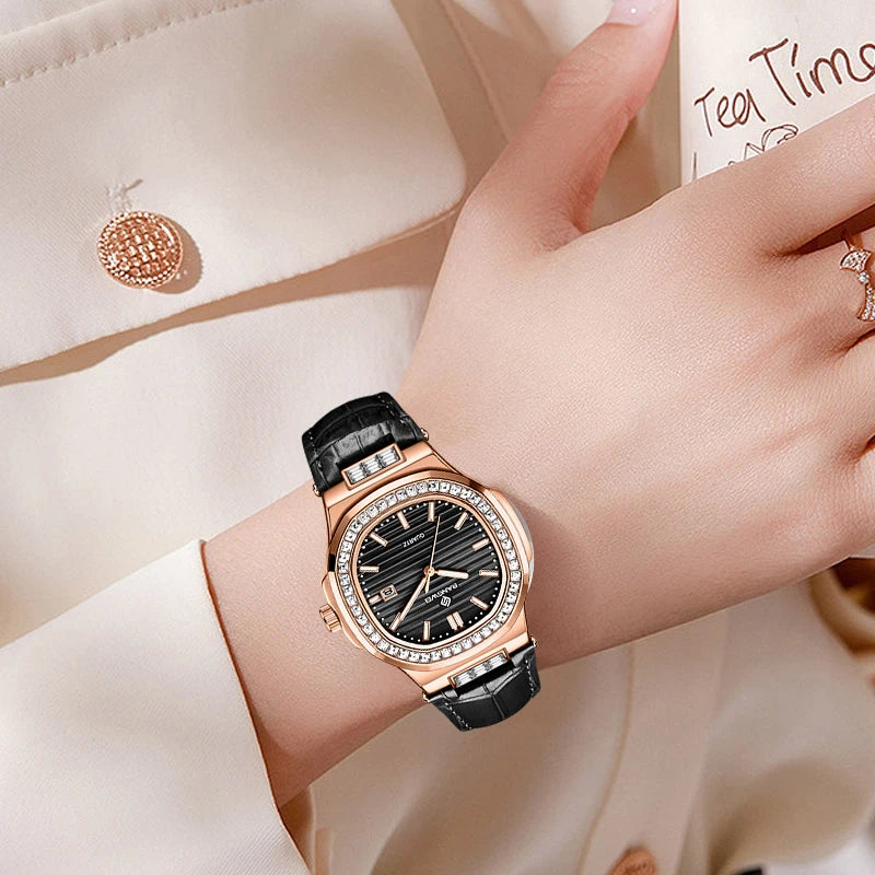 LIGE Bangwei Fashion Simple Quartz Woman Watch Diamond Watches Auto Date Waterproof Leather Casual Sport Women's Wristwatch Gift