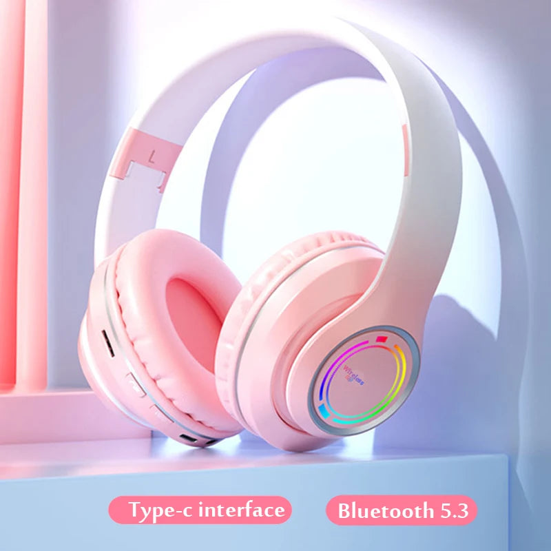 Cuffie Bluetooth wireless Cuffie con luce multicolore con microfono, possibilità di inserire una scheda SD Auricolari stereo HiFi 