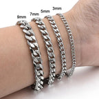 Nuovo braccialetto alla moda da uomo con catena cubana, classico in acciaio inossidabile, larghezza 3/5/7/9 mm, per uomo e donna, regalo di gioielli