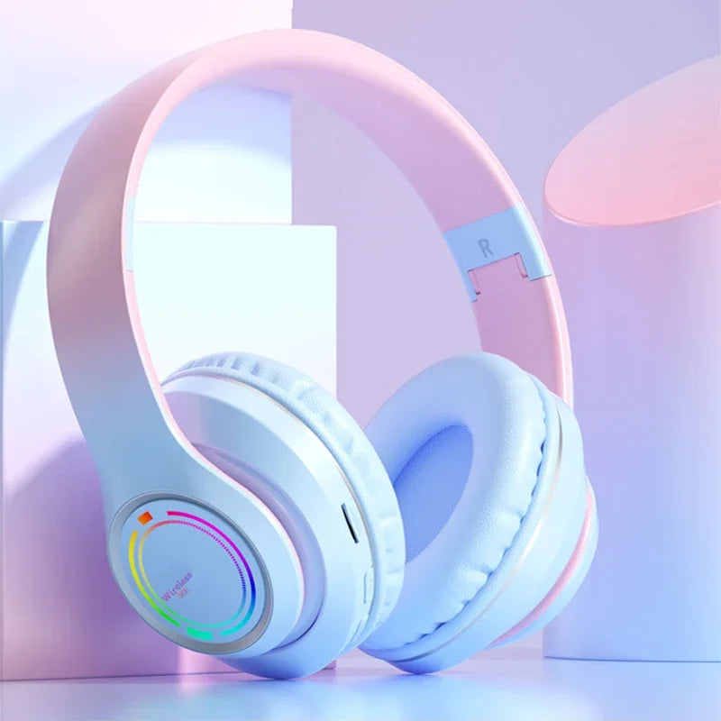 Cuffie Bluetooth wireless Cuffie con luce multicolore con microfono, possibilità di inserire una scheda SD Auricolari stereo HiFi 