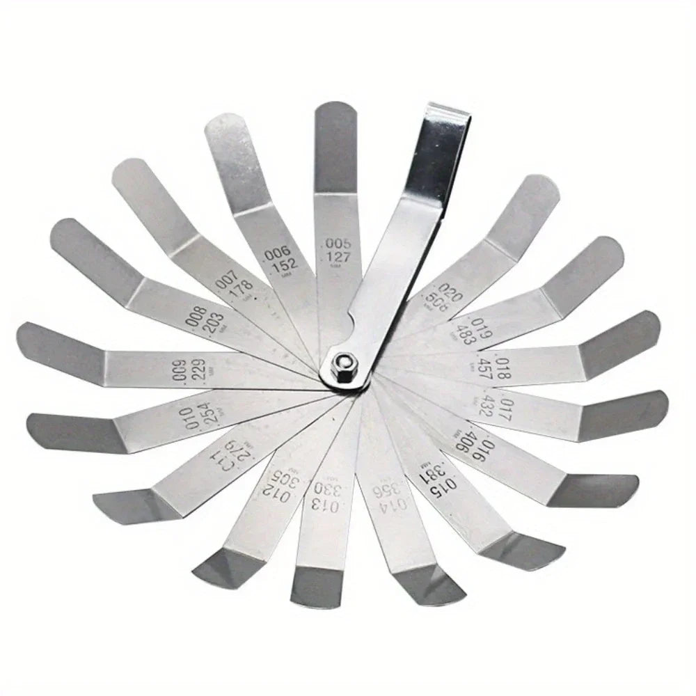 1 set di spessimetri a 16 lame, metrico, 0,127-0,508 mm, strumento di misurazione per la regolazione delle valvole del motore 