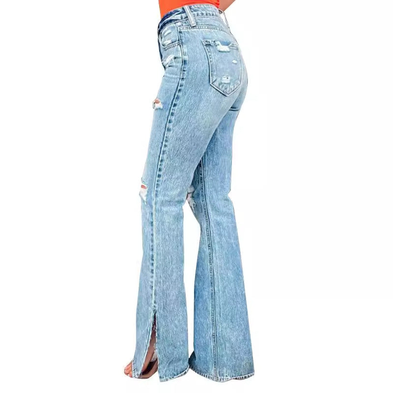 Edizione 25 – Jeans elasticizzati con strappi a vita alta per donna