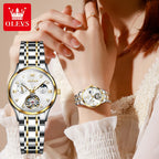 Orologio da donna OLEVS 6608 con movimento meccanico automatico, orologio da polso da lavoro, impermeabile, in acciaio inossidabile, con calendario, per donna 