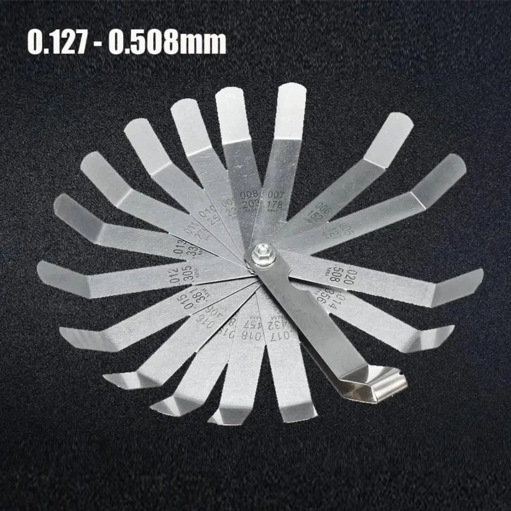 1 set di spessimetri a 16 lame, metrico, 0,127-0,508 mm, strumento di misurazione per la regolazione delle valvole del motore 