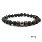 Bracciale in pietra vulcanica da 8 mm per uomo, con perline di legno lavico, braccialetto tibetano Buddha, catena da polso maschile, gioielli fatti a mano, braccialetto elastico 