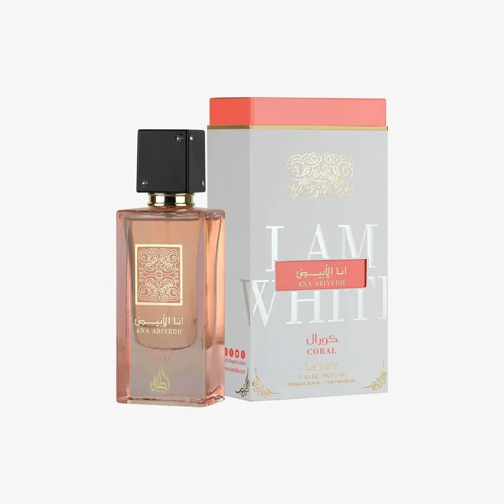 Lattafa Ana Abiyedh Coral EDP 2.0oz 60ml Profumo unisex fresco, fruttato, floreale, di lunga durata, elegante regalo di lusso per Natale 