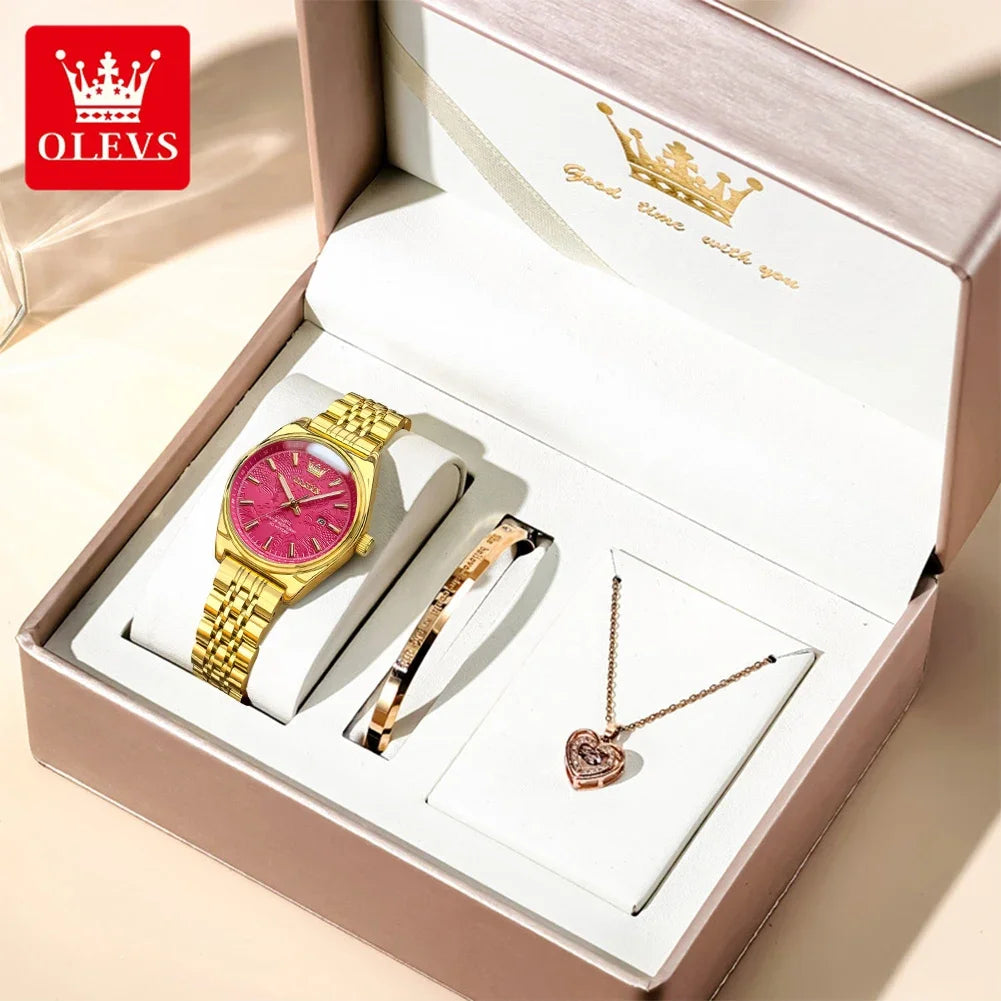 OLEVS New 3703 Watches Woman Elegant Quartz Watch Waterproof Luminous Stainless Steel Date Watches Woman Bracelet Gifts Box