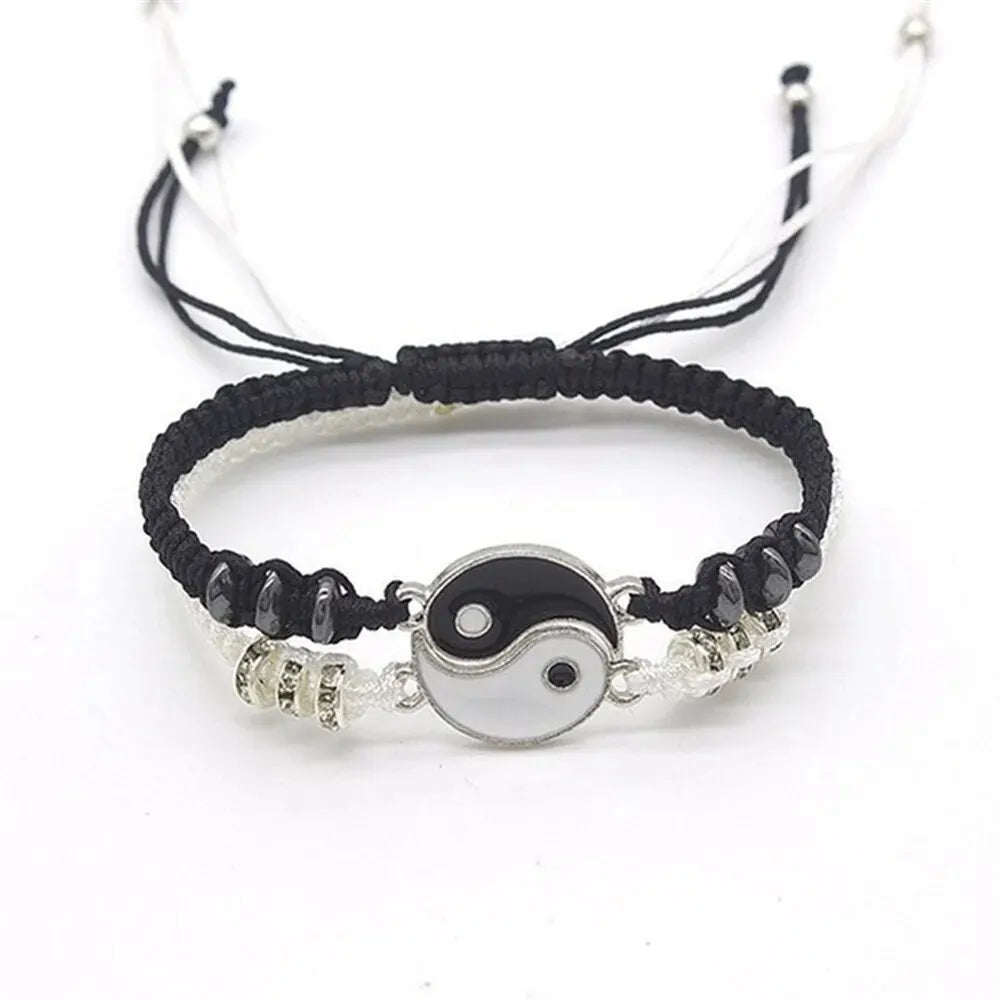 Set di 2 gioielli per coppia, bracciale Tai Chi bianco e nero, corda regolabile, set di gioielli da indossare tutti i giorni, stile semplice 