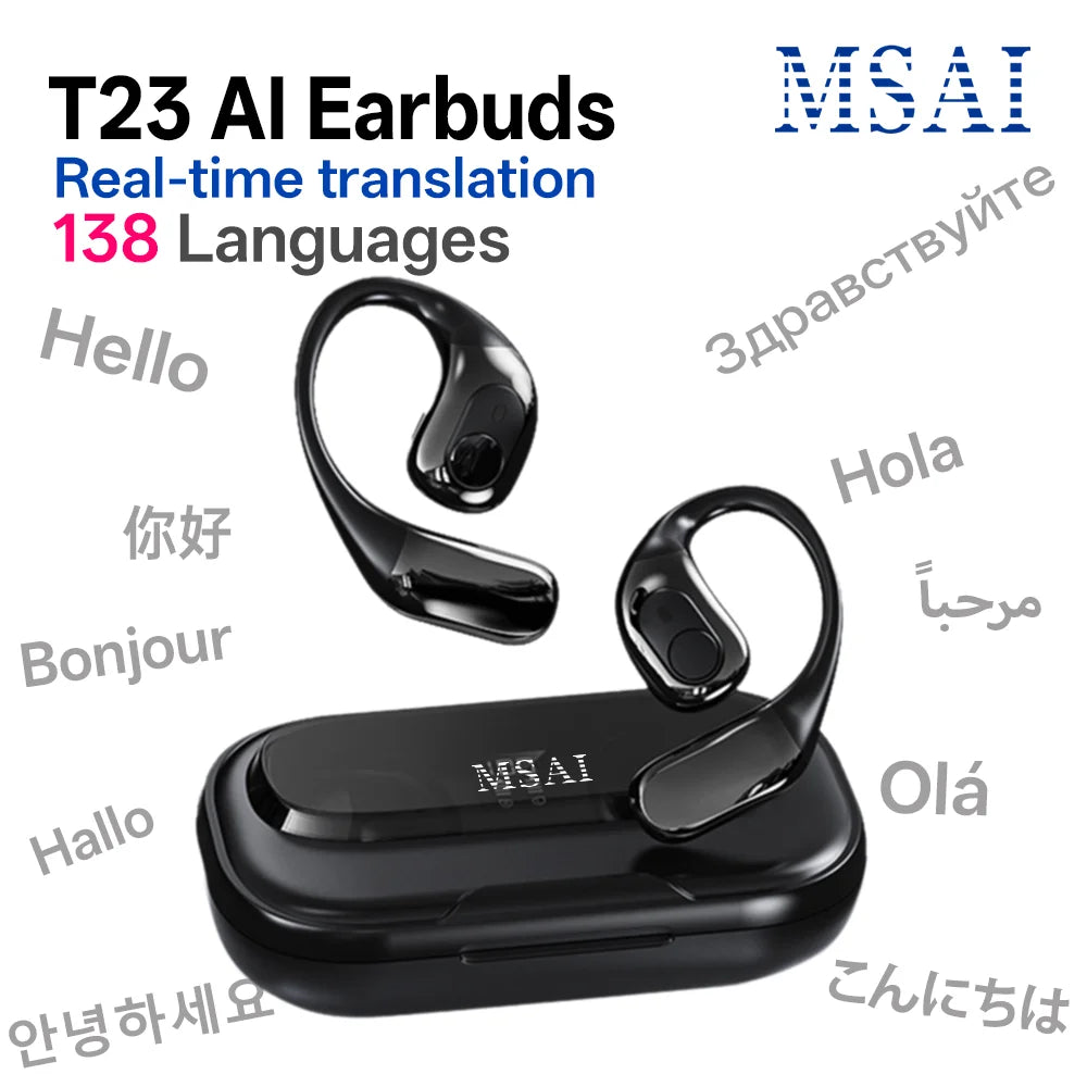 Auricolari traduttori AI MSAI T23 138 lingue App di traduzione multilingue Bluetooth a bassa latenza Traduzione offline in tempo reale